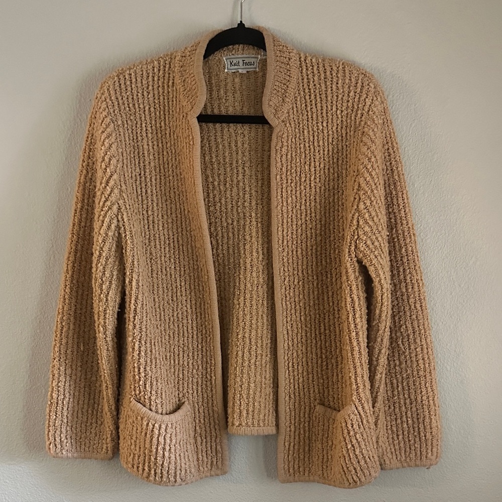 Vintage Knit Focus Women's Tan Knit Cardigan Large